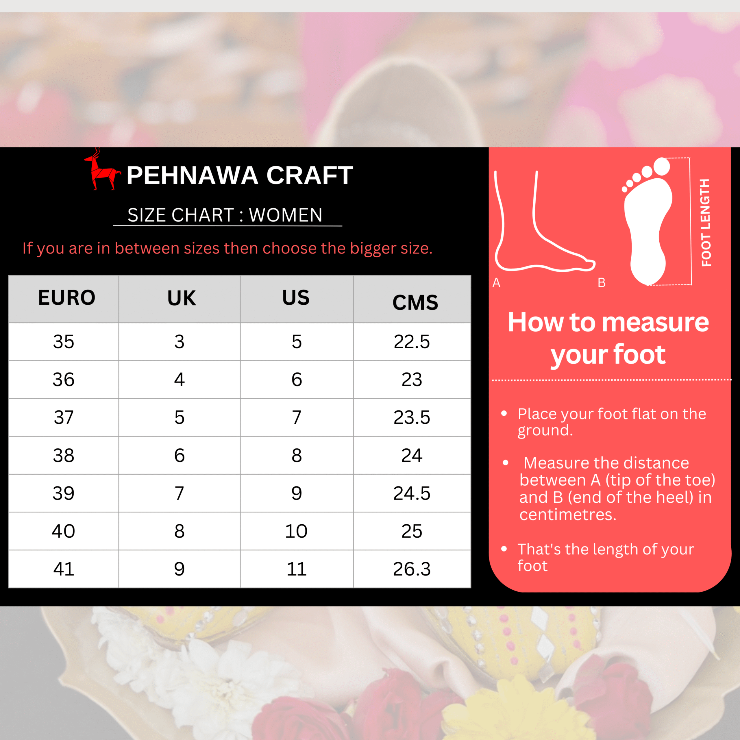 Pehnawacraft size chart