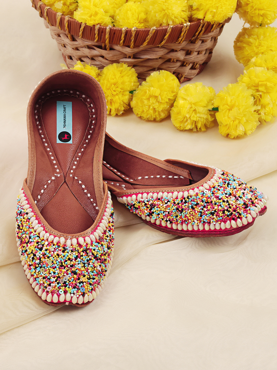 Beads Embellished Leather Mojaris