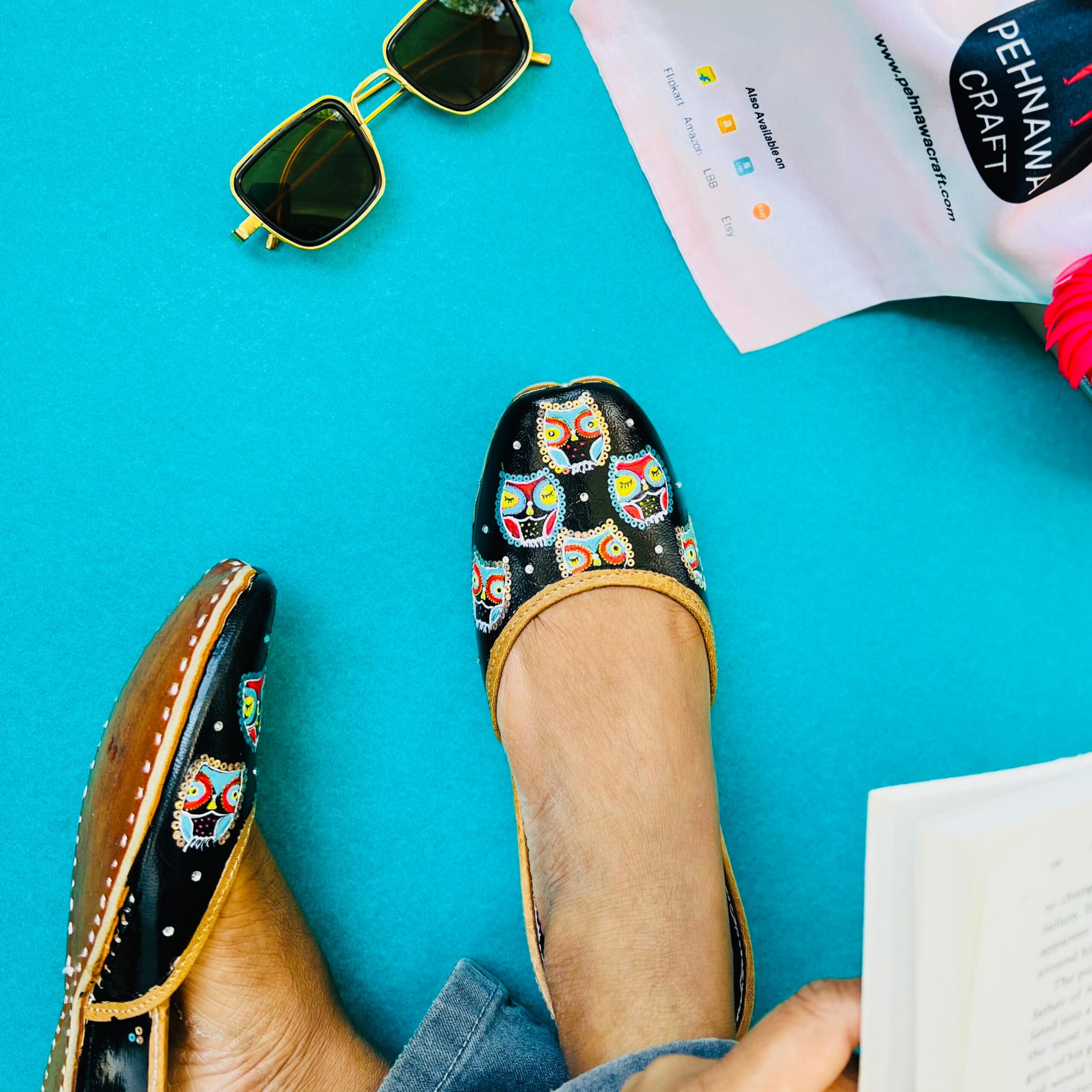 Owlet Jutti for women | Black boho jutti | Casual flat for girls