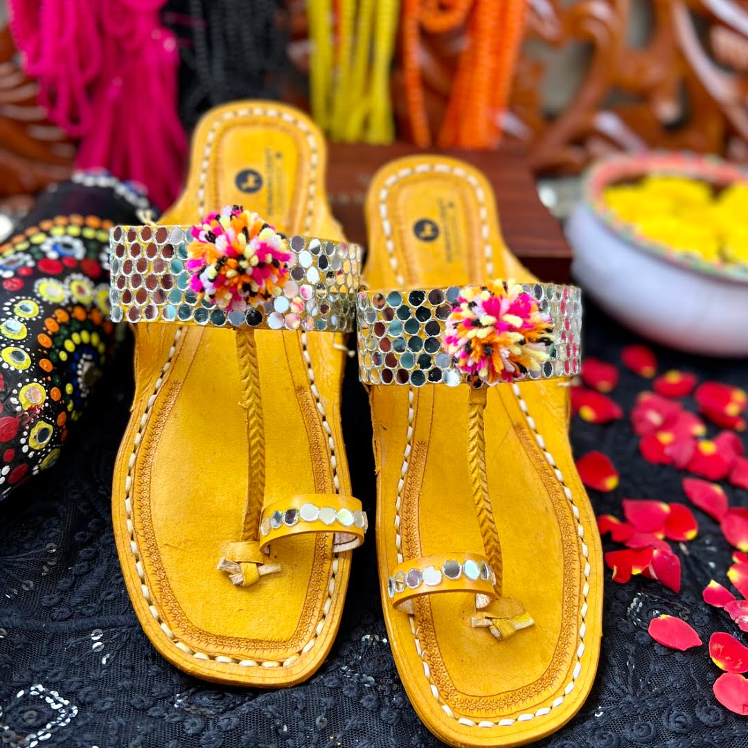 Mirror with Pompom Kolhapuri ( Multicolor ) | Original Kolhapuri