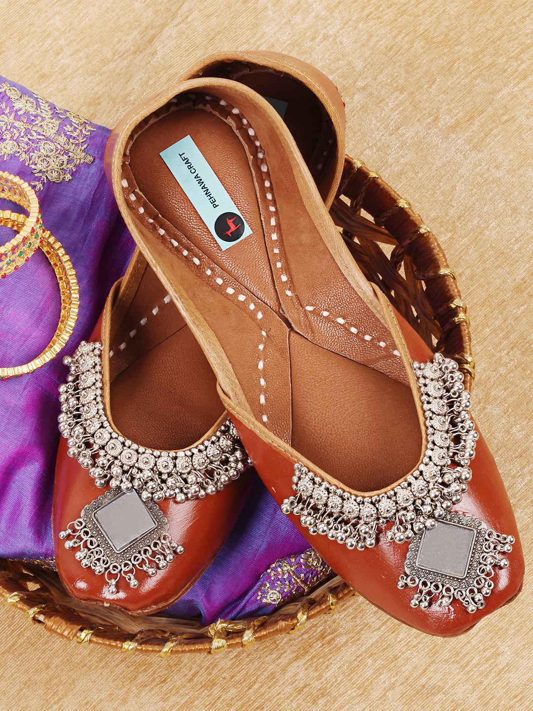Brown Oxidised Ghungroo Punjabi Jutti for Women | Bridal Soft Leather ethnic Juttis