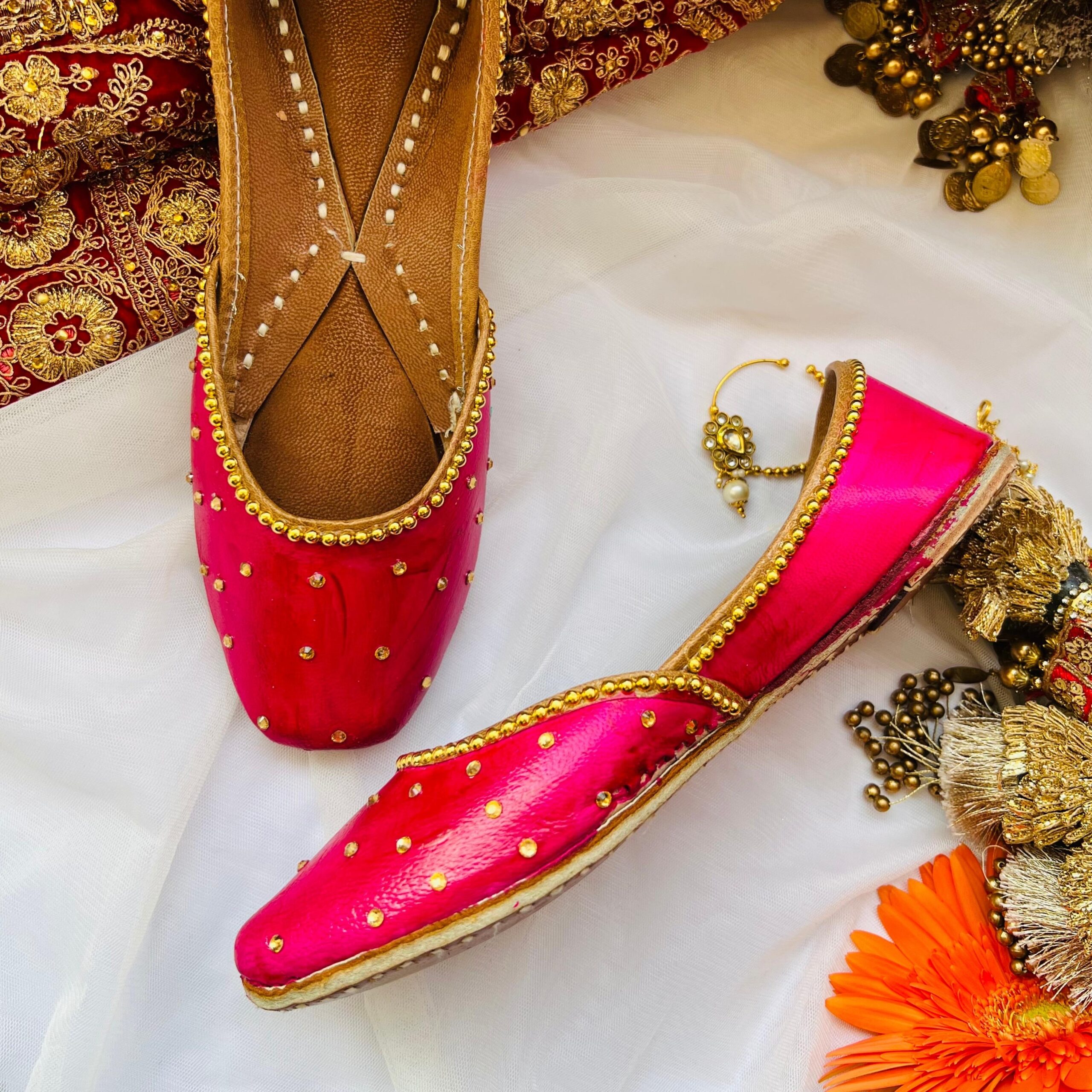 Magent Pink stone Jutti for women | Bridal ethnic and casual jutti