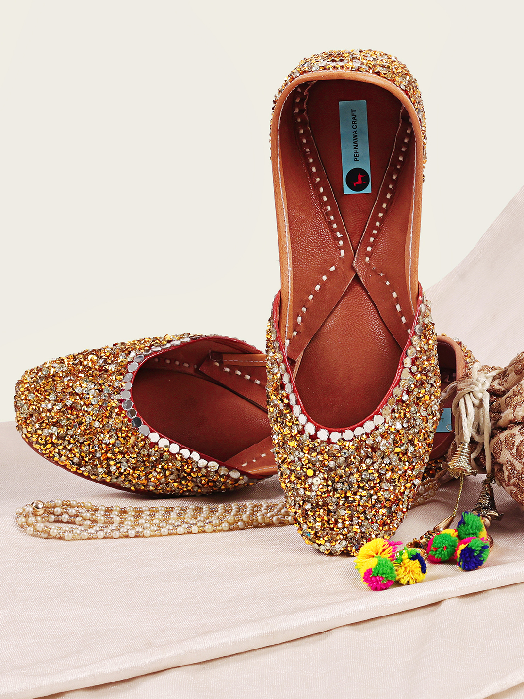 Cinderella Gold Jutti full | Golden color mojari for women