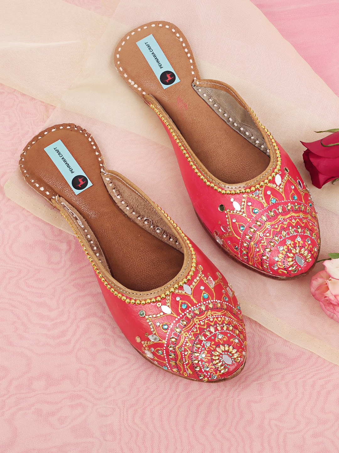 Laila red Mule | Bridal ethnic mojari | Half pointed Jutti