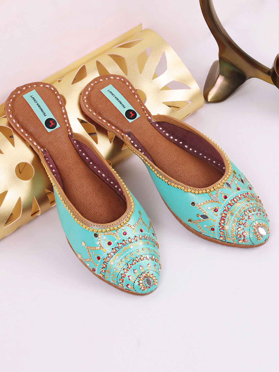 Laila blue Mule | Bridal ethnic mojari | Half pointed Jutti