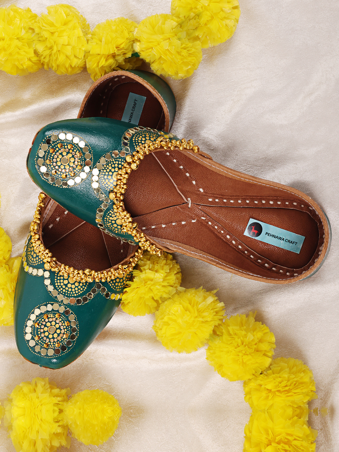 Nazakat green Jutti with gold ghungroo  for women | Ethnic and casual designer jutti