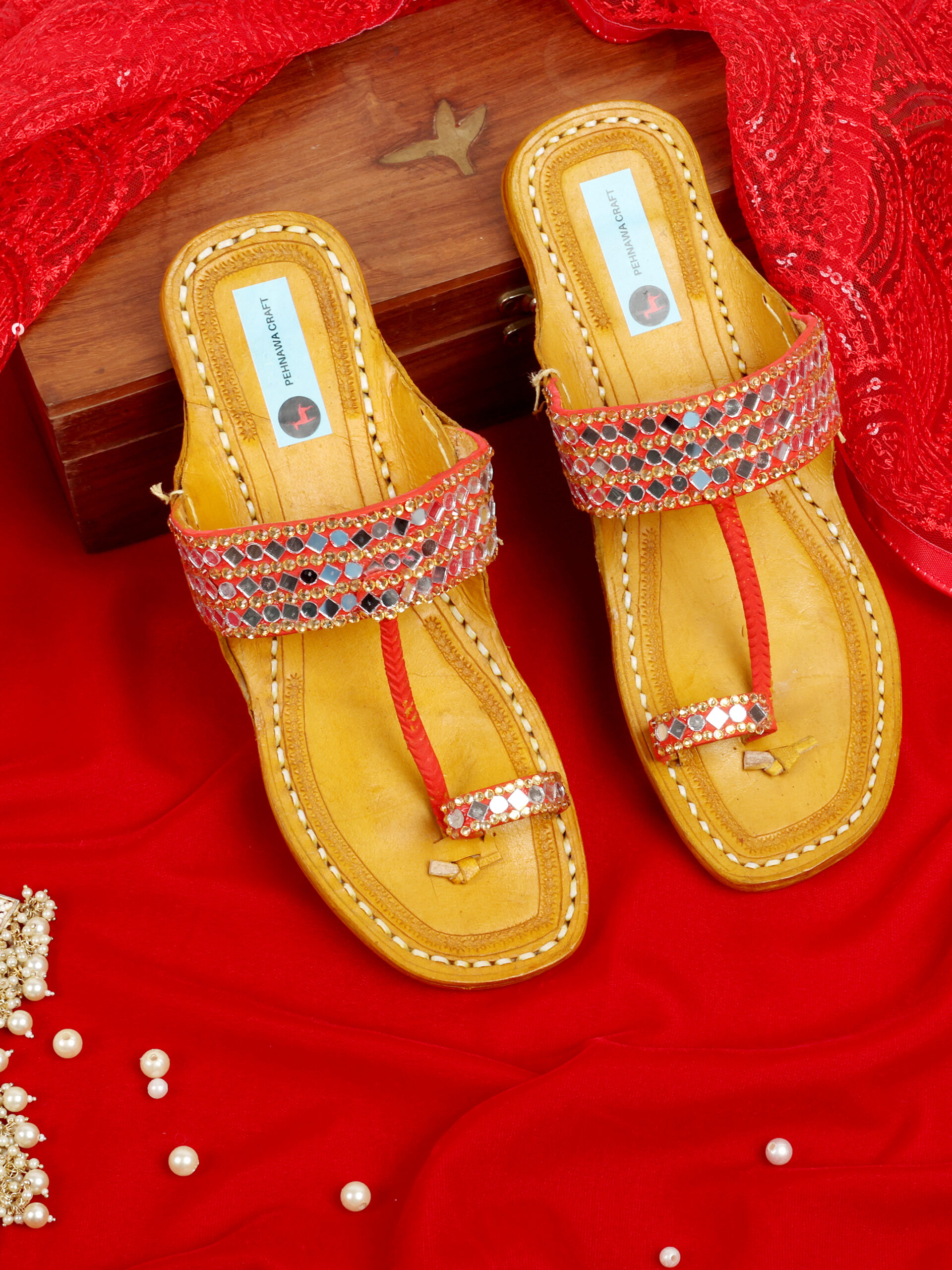 PehnawaCraft Begum red kolhapuri | Red sandal | Traditional