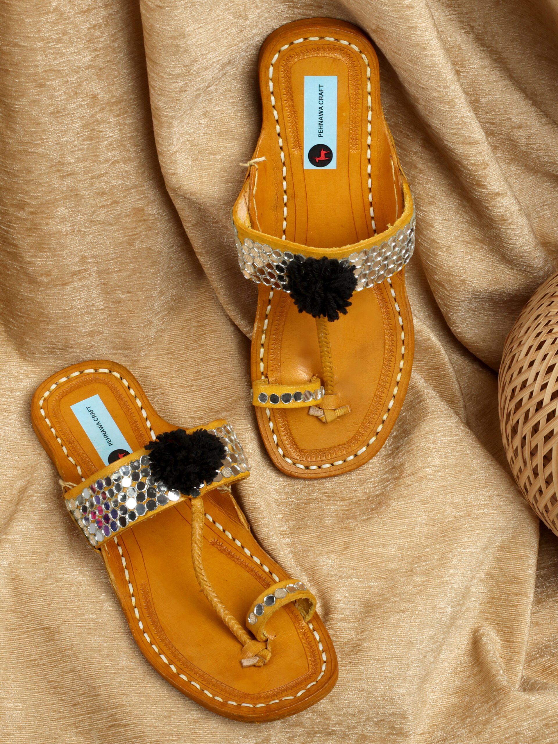 PehnawaCraft Black pompom kolhapuri | Black sandal | traditional sandal