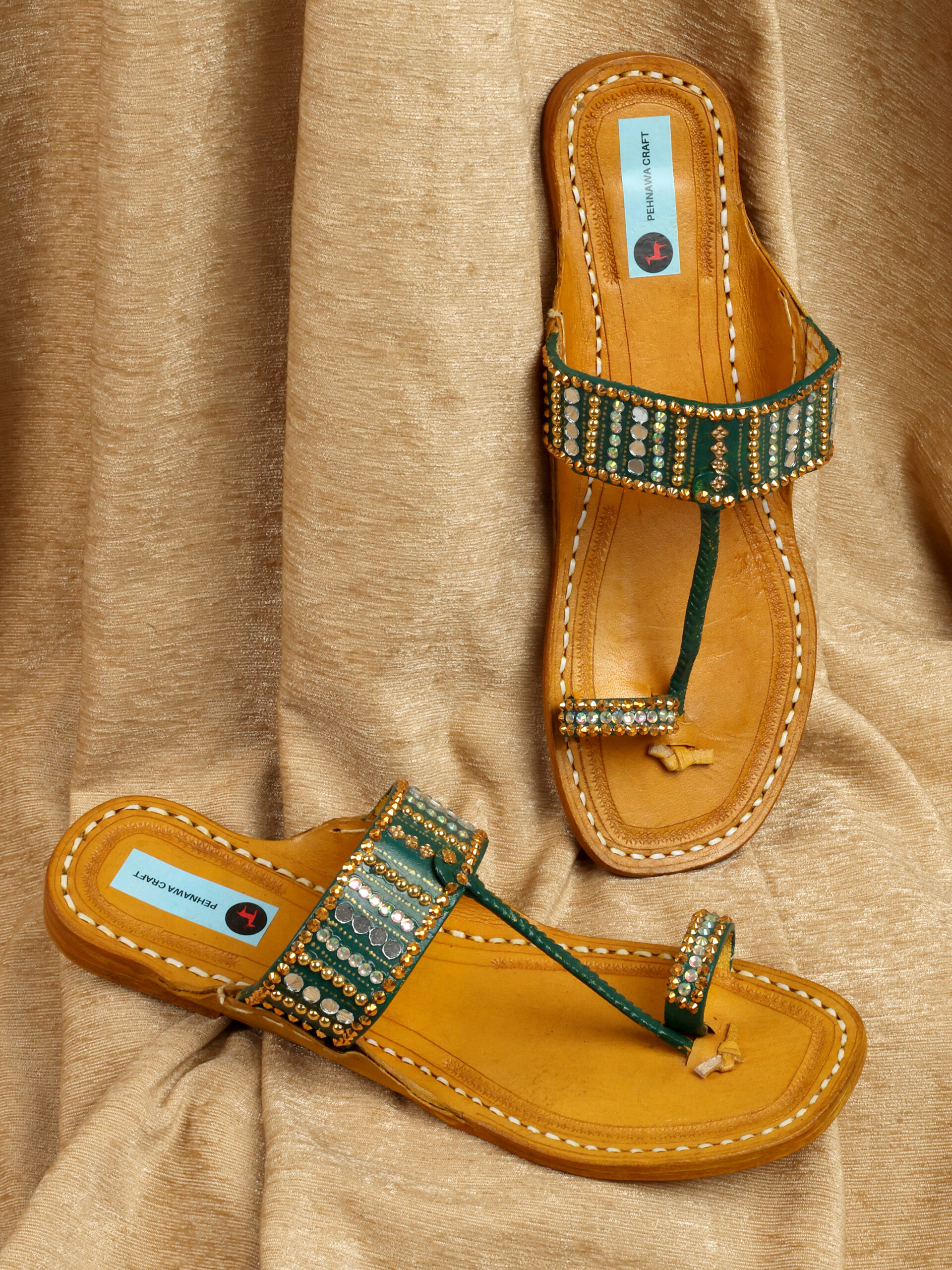 PehnawaCraft Green tarang kolhapuri | green flats | green sandals