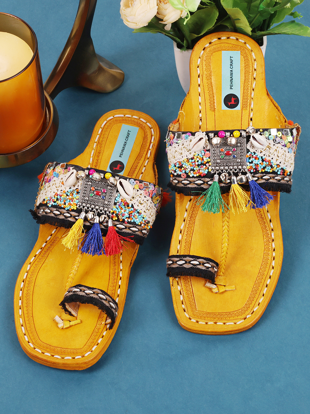 PehnawaCraft Musafir Kolhapuir | Golden flat | Ghungroo flats