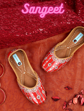 Sangeet Collection : Red Floral Jutti for Women | Punjabi Jutti