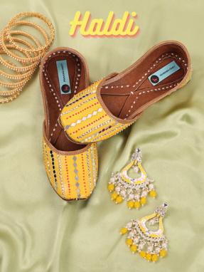 Haldi Collection : Yellow Tarang Jutti for Women | Punjabi Jutti